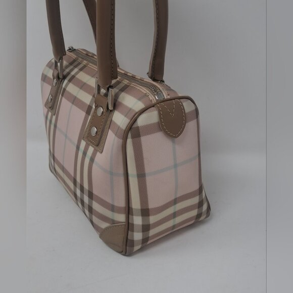 Burberry Mini Boston Bag Handbag Tote Handle Bag Pink Nova Check PVC 9.5" x 7" - Picture 6 of 16